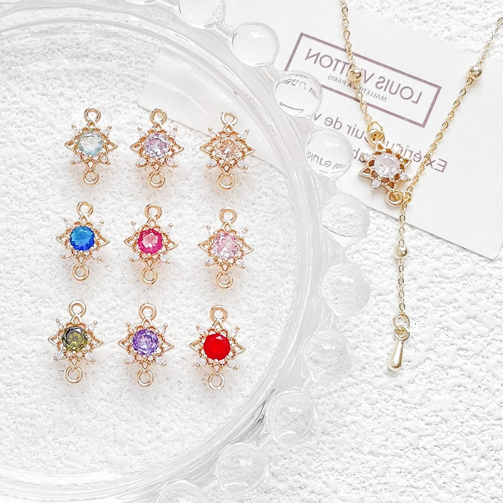 

6-х шт., инкрустация золотым цирконом с латунным покрытием, двойное подвесное соединение, кулон «сделай сам», ювелирные изделия, ожерелья, аксессуары для браслетов