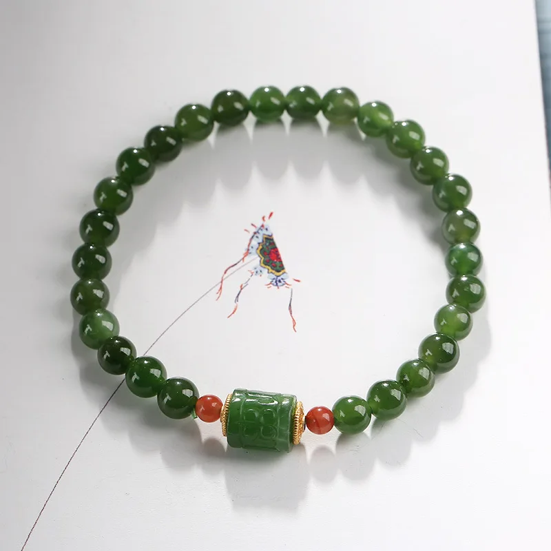 Natural Jasper Jade Round Bead Bracelet Elastic Gemstones Amulets Designer Vintage South Red Agate Bracelets for Women Green A