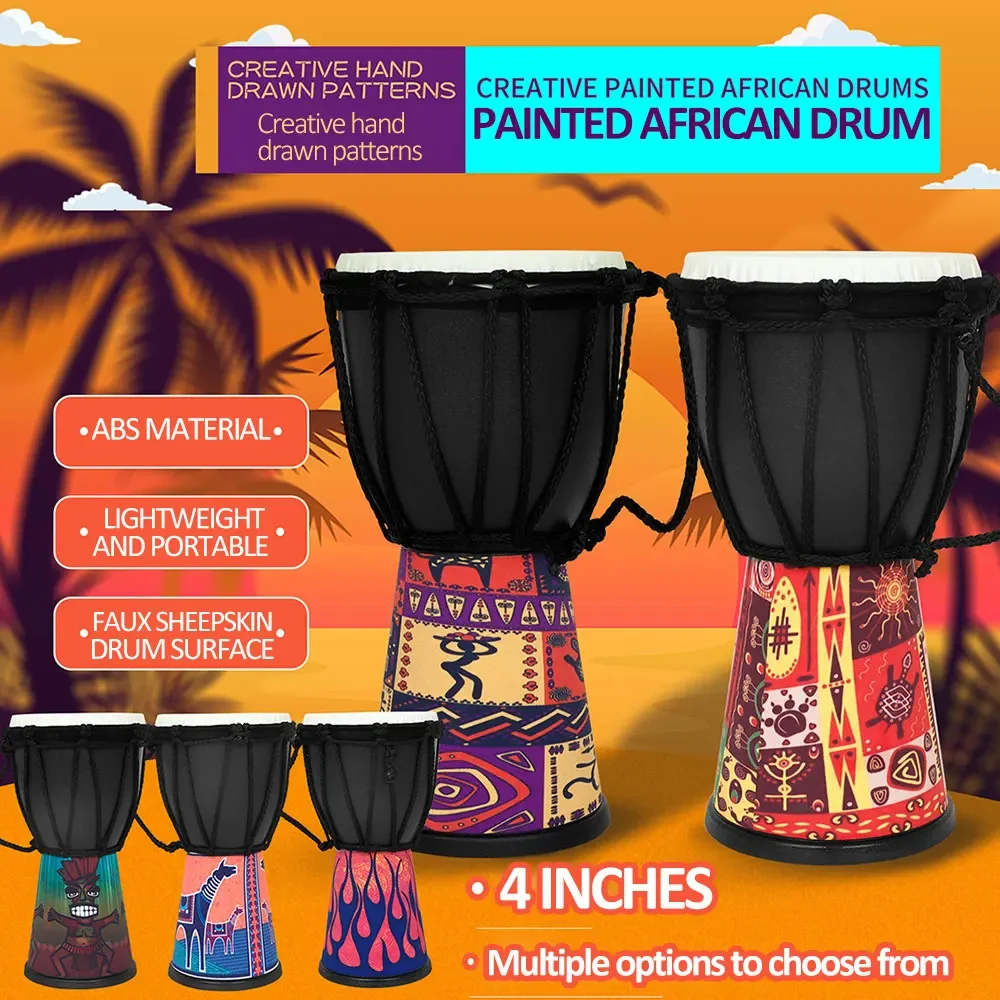 Mini Size 4 Inch African Drum Portable ABS Drum Chamber Colorful Djembe Hand Drum Professional Percussion Musical Instrument