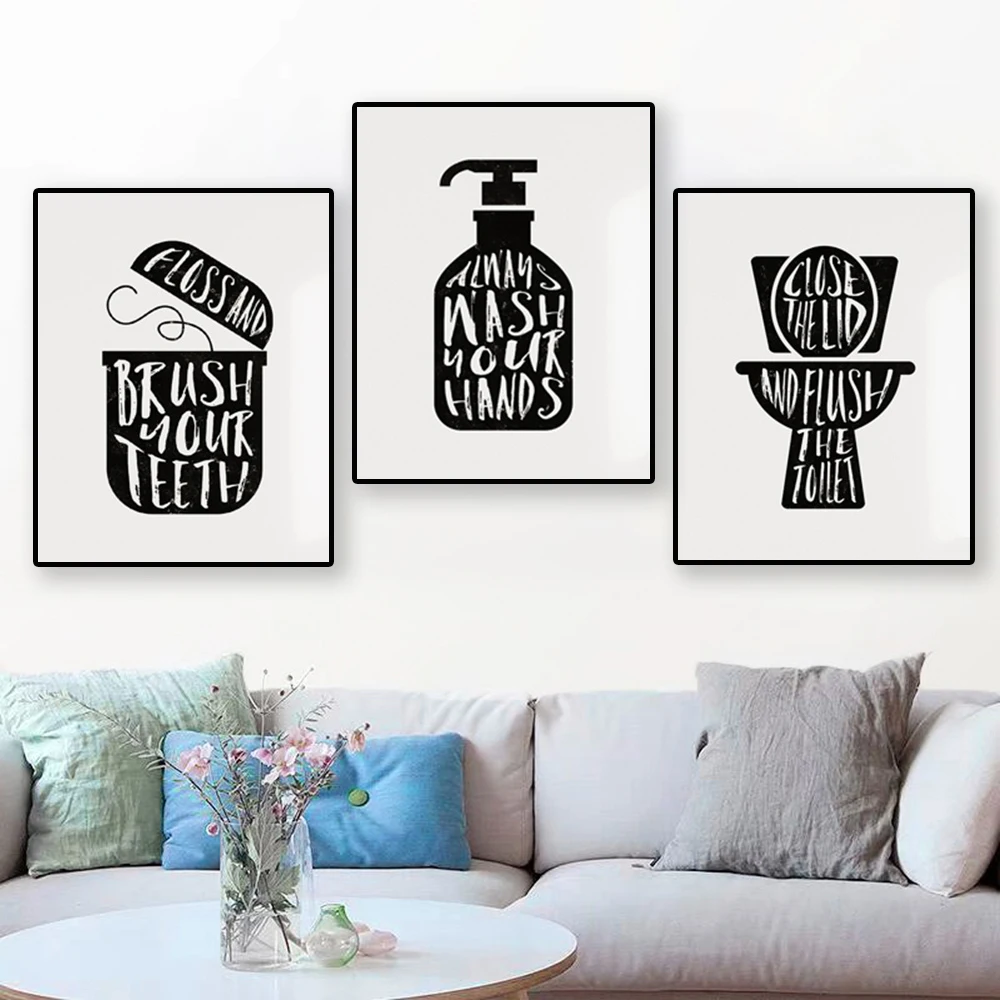 

Funny Bathroom Wash Hand Sign Poster Nordic Black White Quote Art Prints Home Decoration Toilet Canvas Painting Humour Pictures