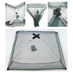 60/80/100cm Landing Fishing Net telescopic Large Capacity Umbrella Nylon Mesh Fishing Cast Folding Outdoor Fish Trap Bait Net