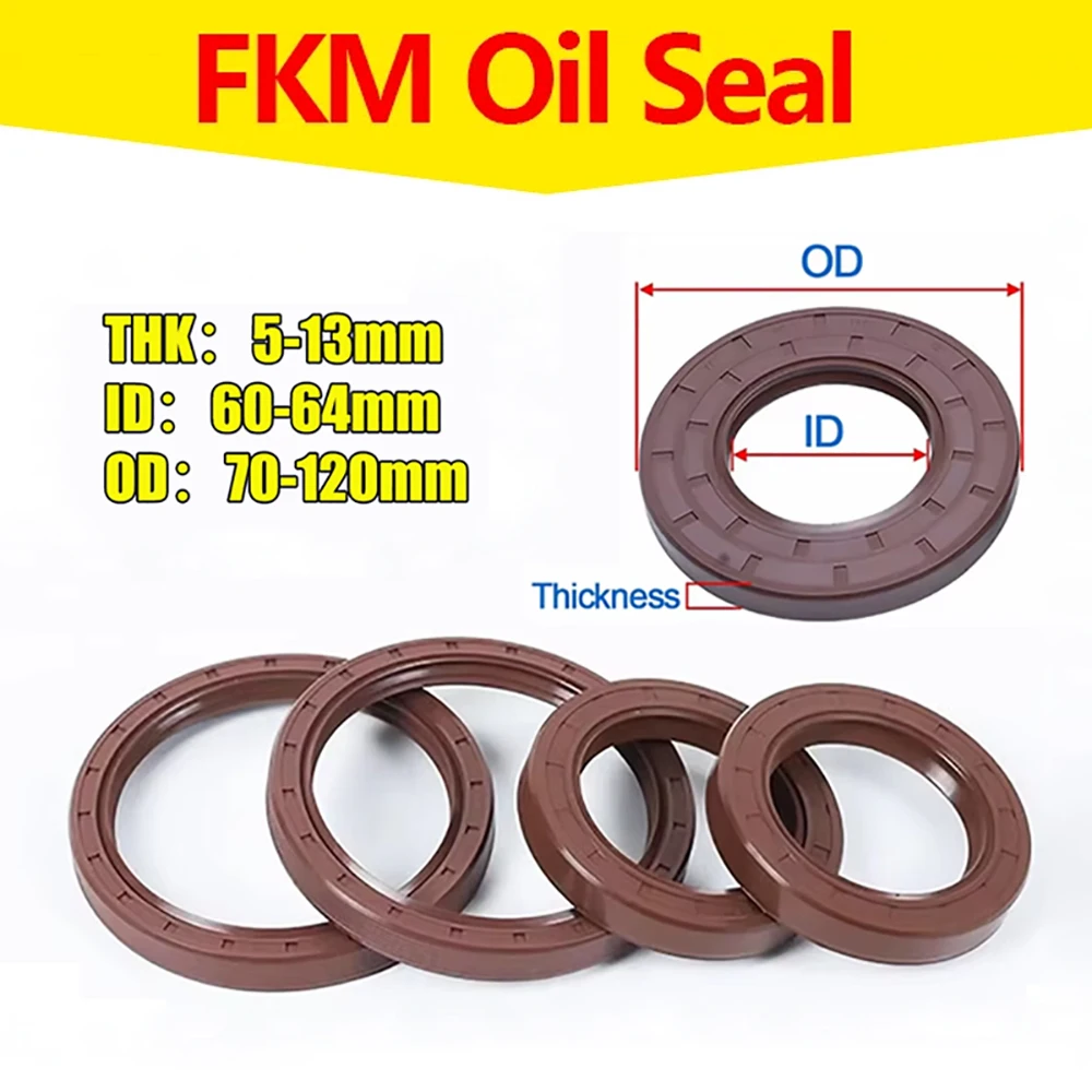 1 buah FKM Framework segel minyak TC Fluoro Rubber Gasket ring Cover Double Lip dengan Spring untuk Bearing Shaft ID 60/62/63/64mm