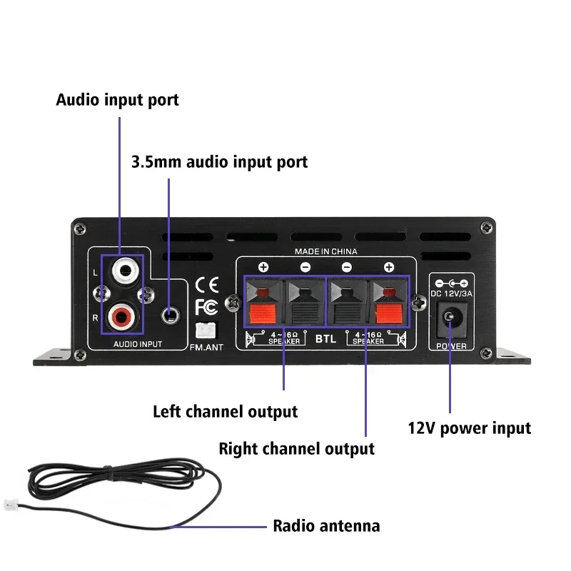 Amplificador Áudio Karaoke Bluetooth, Home Theater, Potência de 2 Canais, Classe D, USB, SD, AUX, AK380, AK370, AK170, 800W