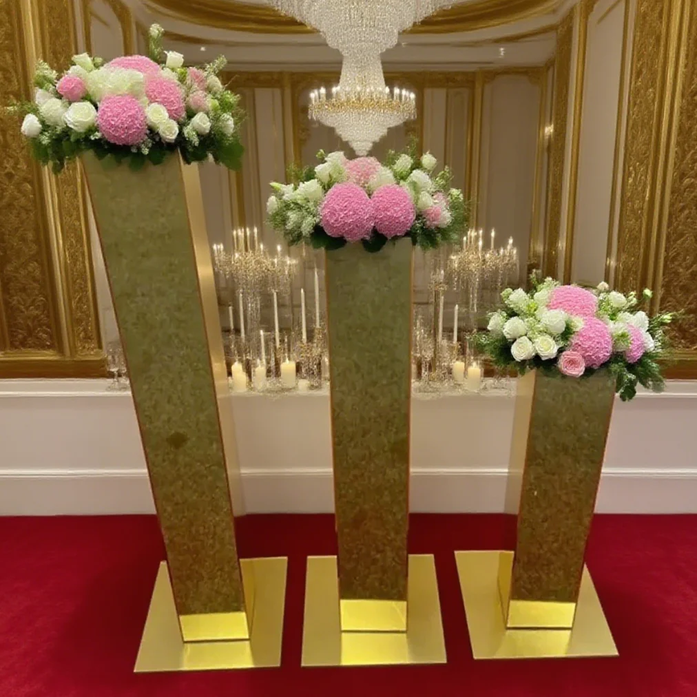 

3-10 шт.) 20-120 см) Высокая металлическая золотая цилиндрическая напольная ваза для цветов на трубе для свадебного украшения, центральная часть