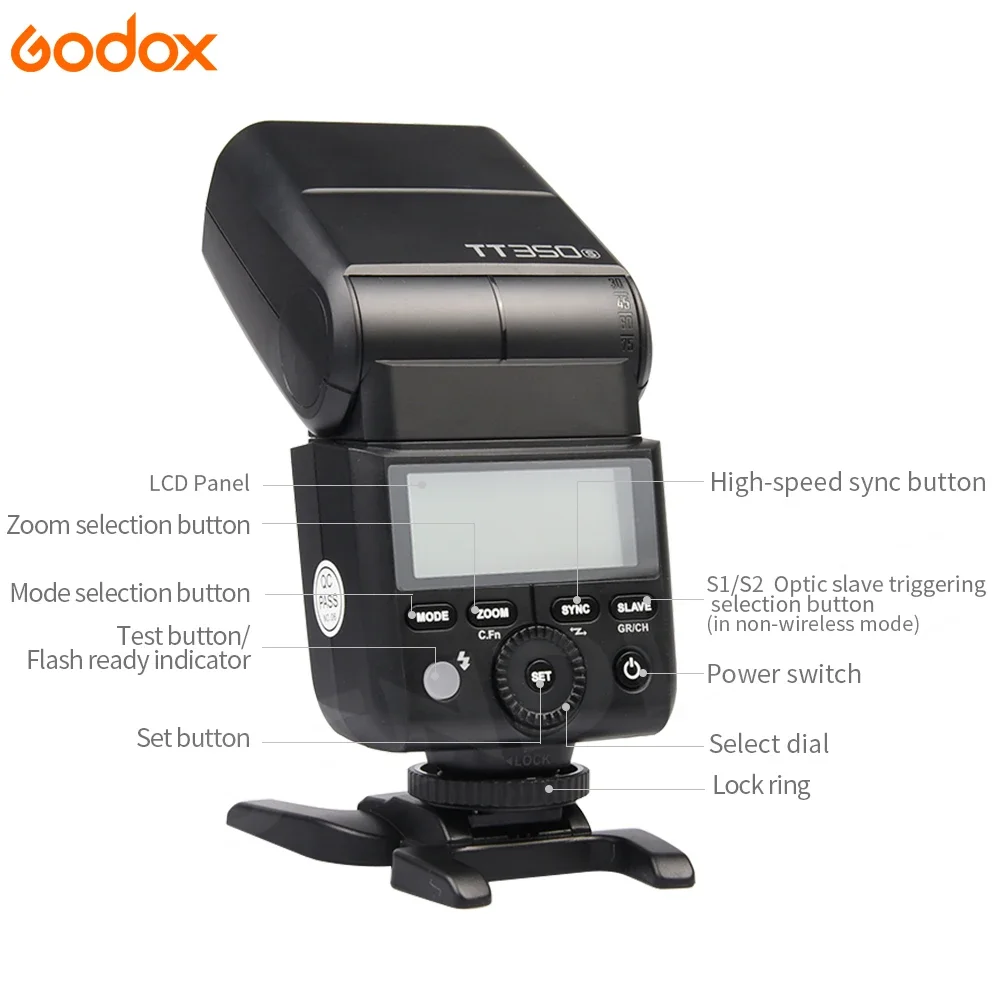 Godox TT350 카메라 플래시 스피드라이트, TTL 지원, HSS Max.1/8000s 2.4G 무선 변속기, 캐논, 소니, 니콘, 소니, 후지