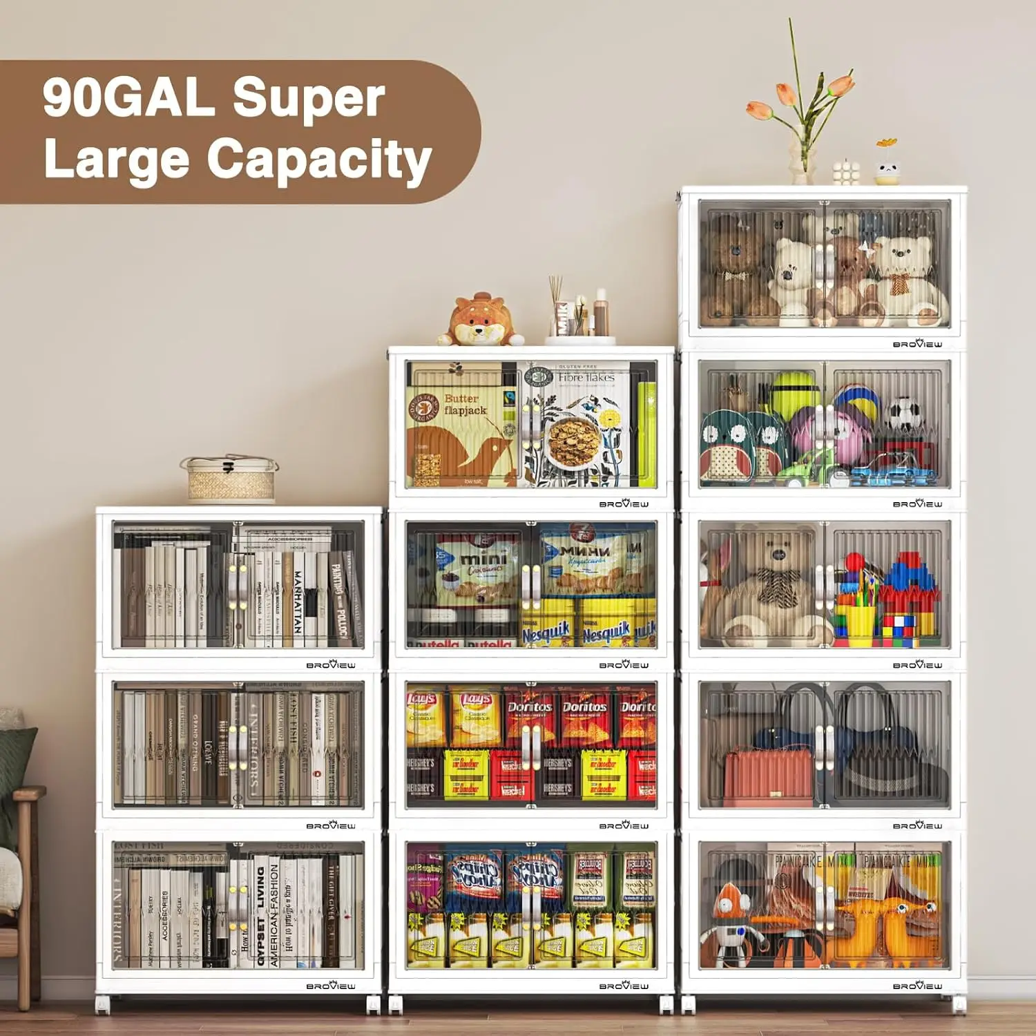 90 แกลลอน/360qt ถังเก็บพลาสติกพร้อมฝาปิด,Closet Organizer และ Storage,พับเก็บเสื้อผ้าตู้ Cube ชั้นวาง