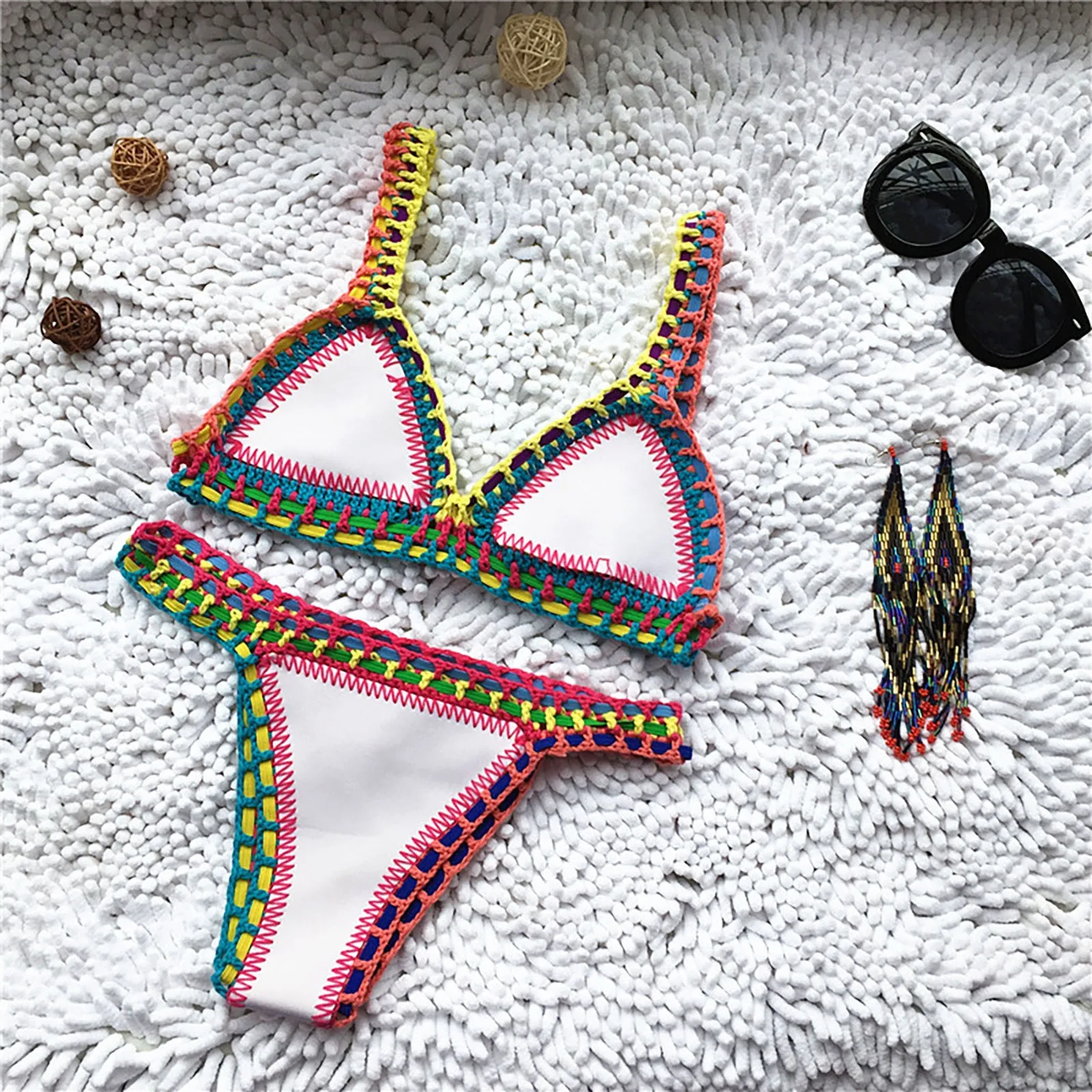 

Kiini Summer Micro Bikini 2025 Women Handmade Crochet Knit Swimwear Halter Patchwork Bathing Suit Biquini Thong Backless Bikini