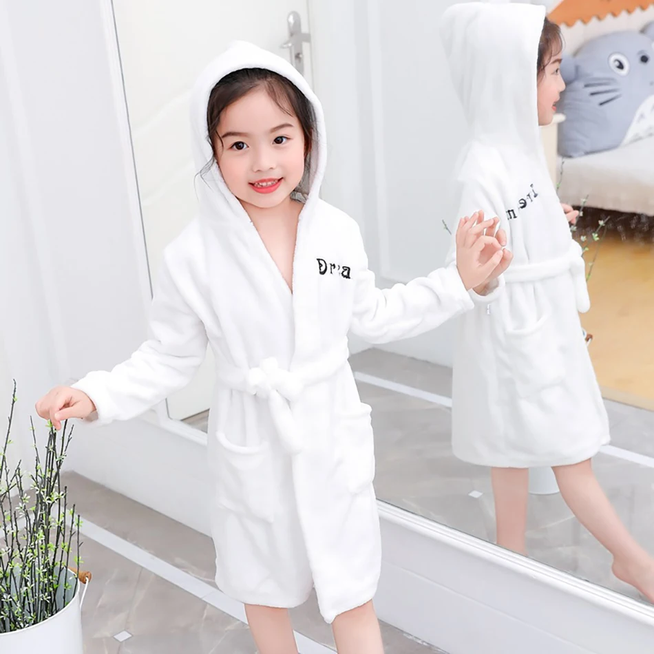 Children Hooded Fleece Bath Robes Unisex Cute Cartoon Pattern Pajamas Sleepwear Soft and Warmth Clothes for Boys Girls Homewear