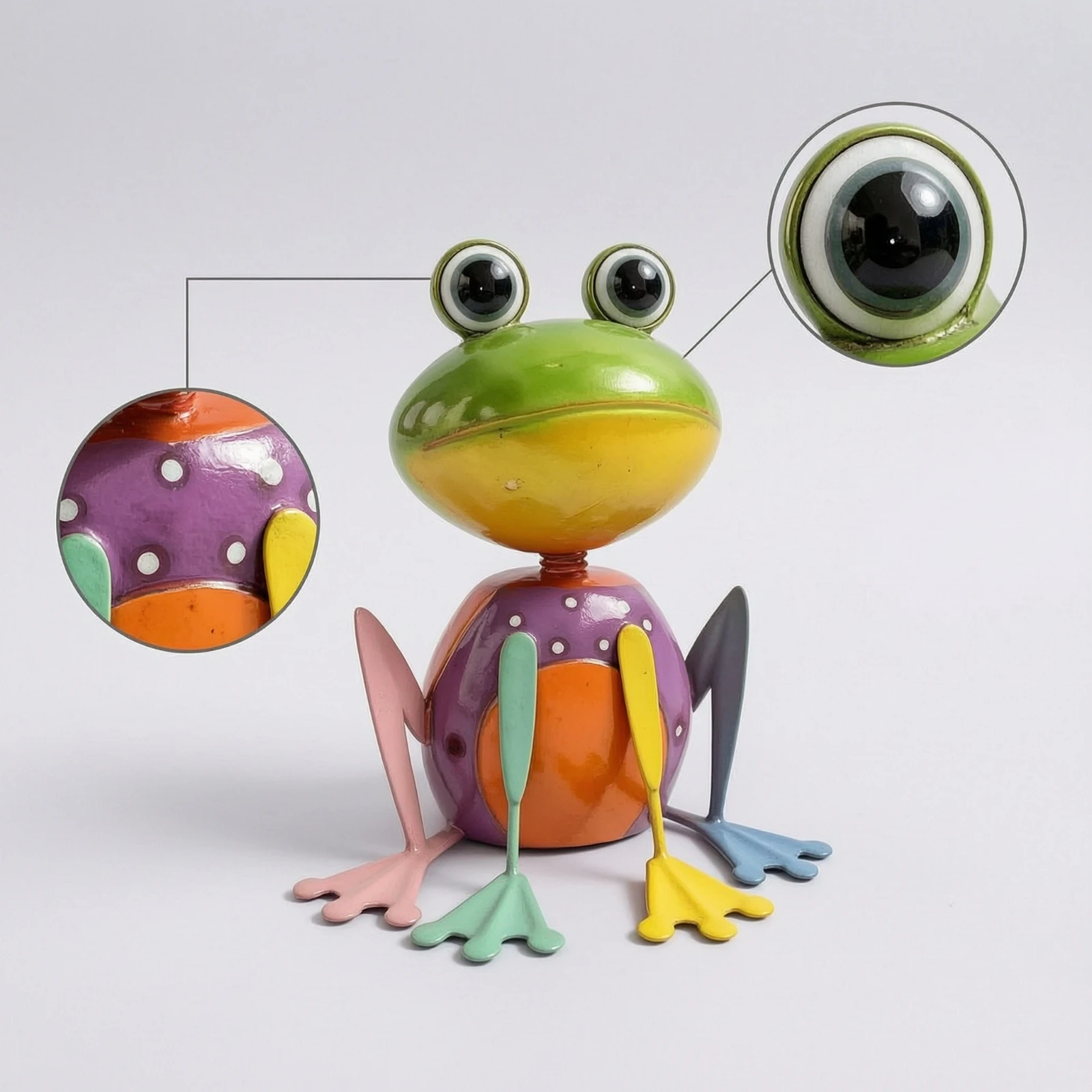 Metal Frog Figurine Whimsical Metal Frog Statue Garden Statue Vibrant Weather-Resistant for Gardeners, Patio, Balcony
