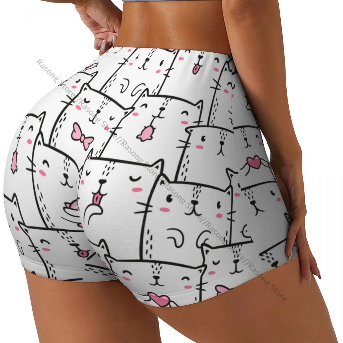 

Sexy tight hip sports shorts Cute Cats Doodles Pattern fitness women's comfortable yoga shorts