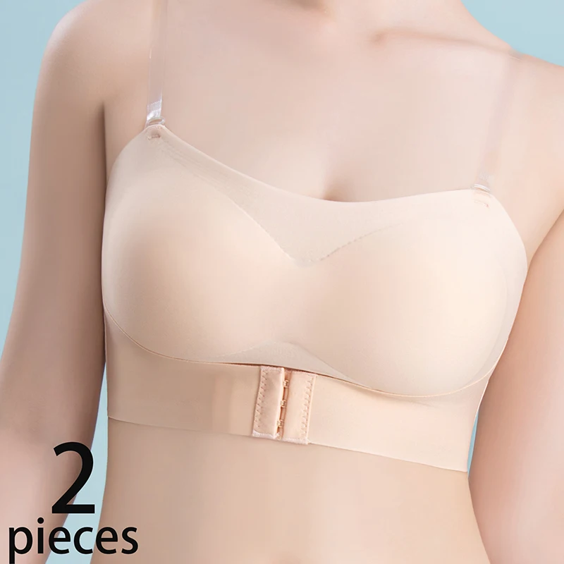 2pcs/set  Women Underwear No Trace Strapless Thin Section Gather Special Non-slip Can't Fall Tube Top No Steel Ring KUCLUT