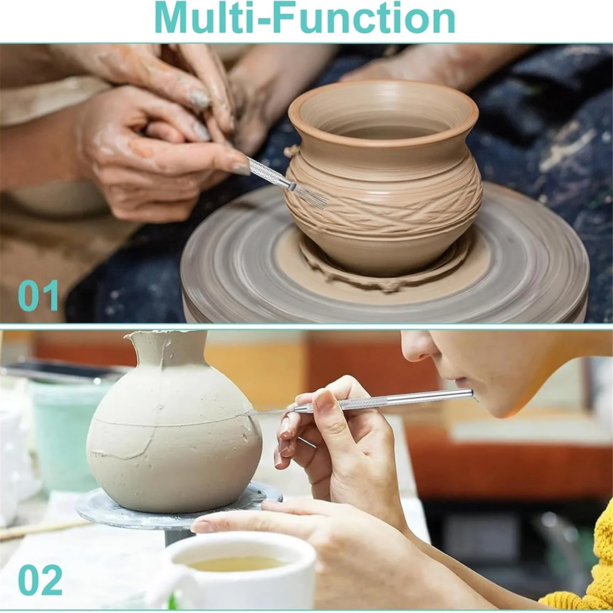 SZSC 6 Pcs Clay Needle Tools 5.3 Inch Pottery Tools Carving Modeling Kit for Ceramic Wire Texture Detail Ceramics Tools