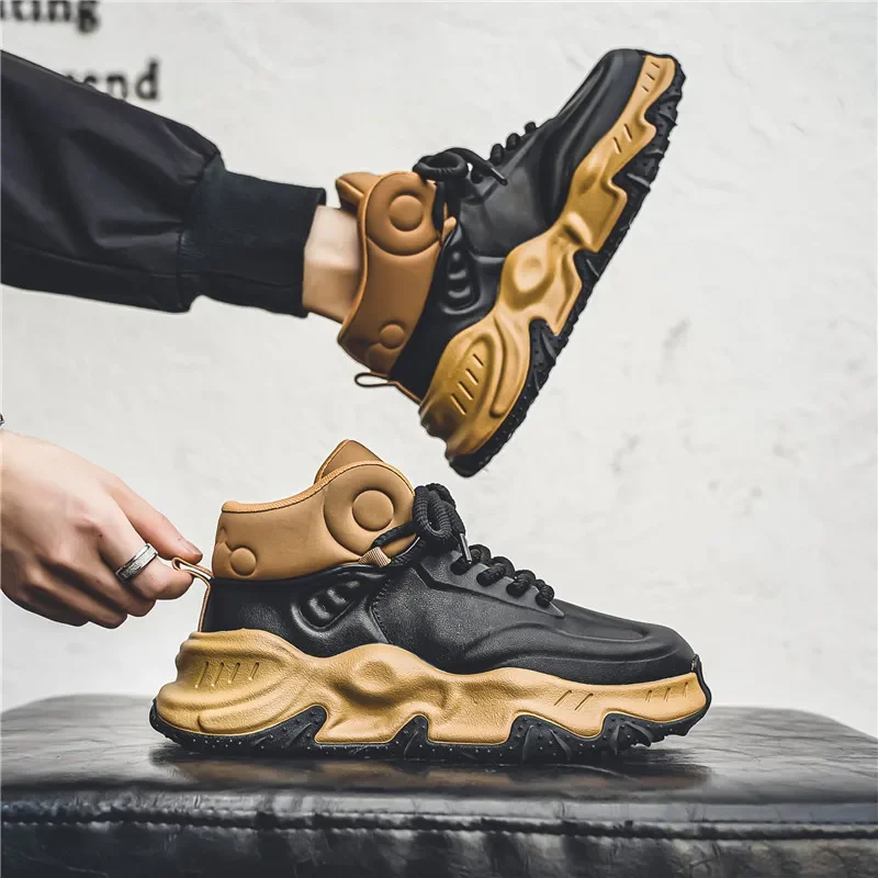 Men's Platform Sneakers 2025 New Wear-resistant Shock-absorbing Running Shoes Fashionable Comfortable Non-slip Casual Mens Shoes