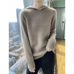 Felpa con cappuccio in maglione di cashmere Pullover da donna casual allentato Autunno Donna Top in maglia Morbido Mantieni caldo Camicetta invernale Tira Calde Felpa