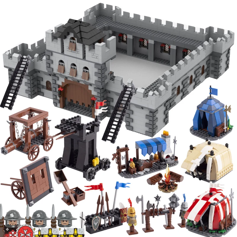 Medieval Rome Knight Castle Building Block Military Base Weapon Tower Siege Vehicle Hammer Tent Soldiers Figures MOC Bricks Toys