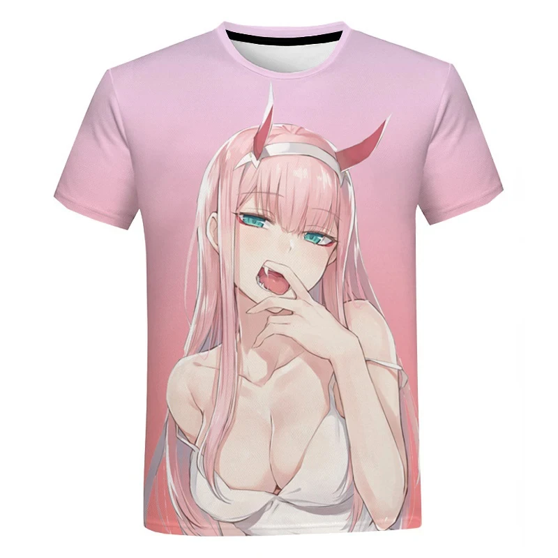 Dear in France 3D printed T-shirt anime zero two fashion oversized short sleeve T-shirt sports trend high quality top clothing