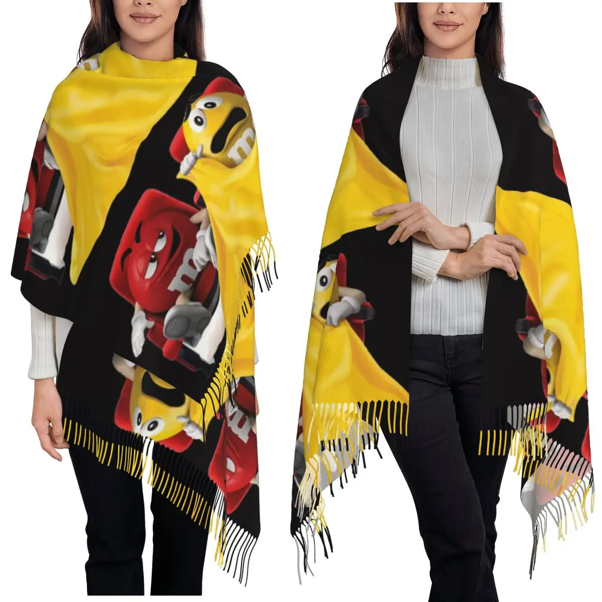 

Конфеты M и M Шоколадный мем Шарф Шарфы с кисточками Женские мягкие теплые шали и накидки Длинная осенне-зимняя шаль