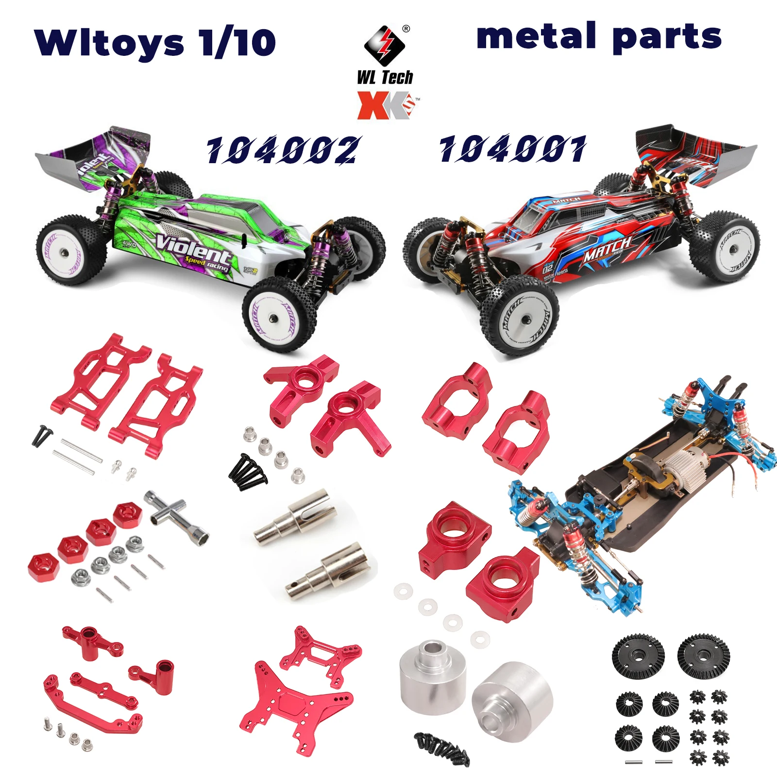 WLtoys1/10 104001 104002 Series Metal Upgrade Modification Part Set Swing Arm Steering Cup Steering Assembly Tail Bracket