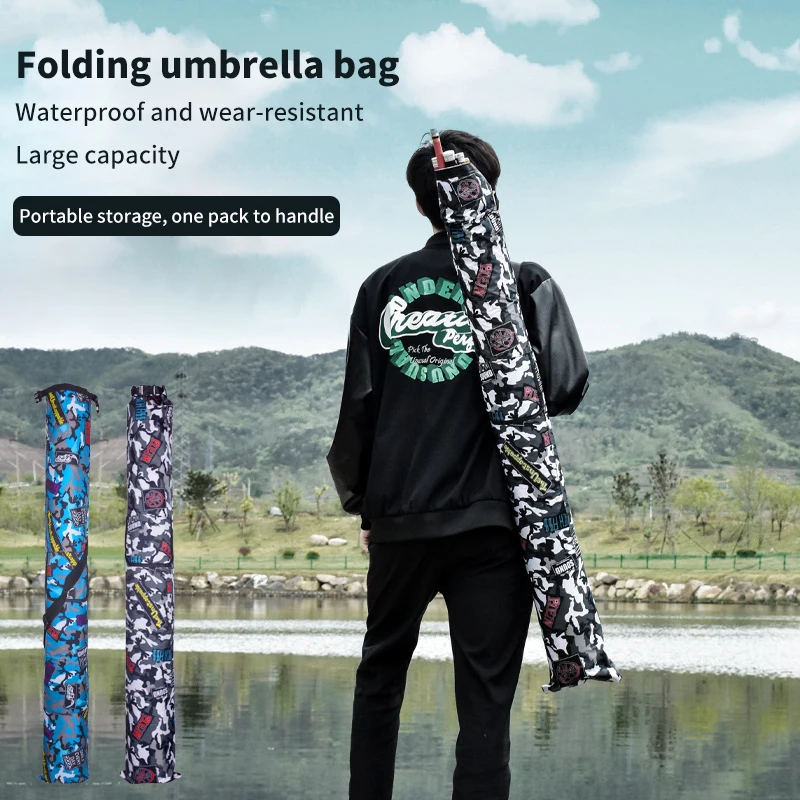 1pc Camouflage Fishing Rod Bag Foldable Fishing Tackle Umbrella Tool Multi-functional With Side Pocket Fishing Pole Storag