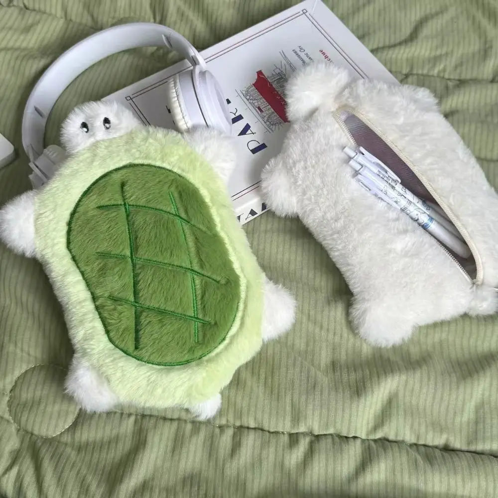 Large Capacity Little Turtle Pencil Case Portable Plush Cute Turtle Pencil Pouch Multifunctional Zipper Stationery Organizer