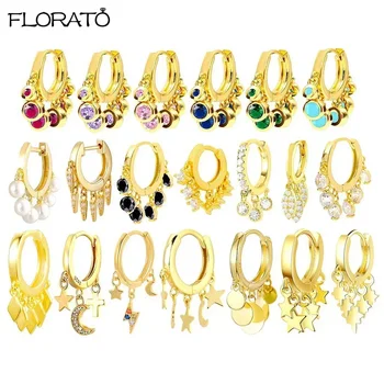 מחט כסף 925 עיצוב חדש פופולרי עגילי זהב 18K אופנתיים עם כוכב/כדור תלייה תלייה לנשים תכשיטים חתונות