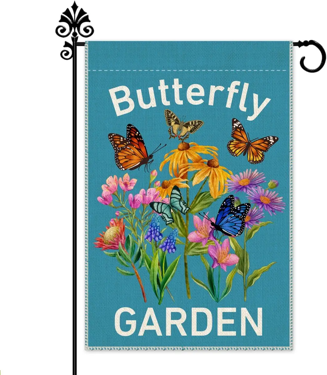 Hafhue Butterfly Garden Garden Flag, 12 x 18 Inch Double Sided Spring Summer Wildflower Butterfly Yard Garden Lawn Patio Dec AAS