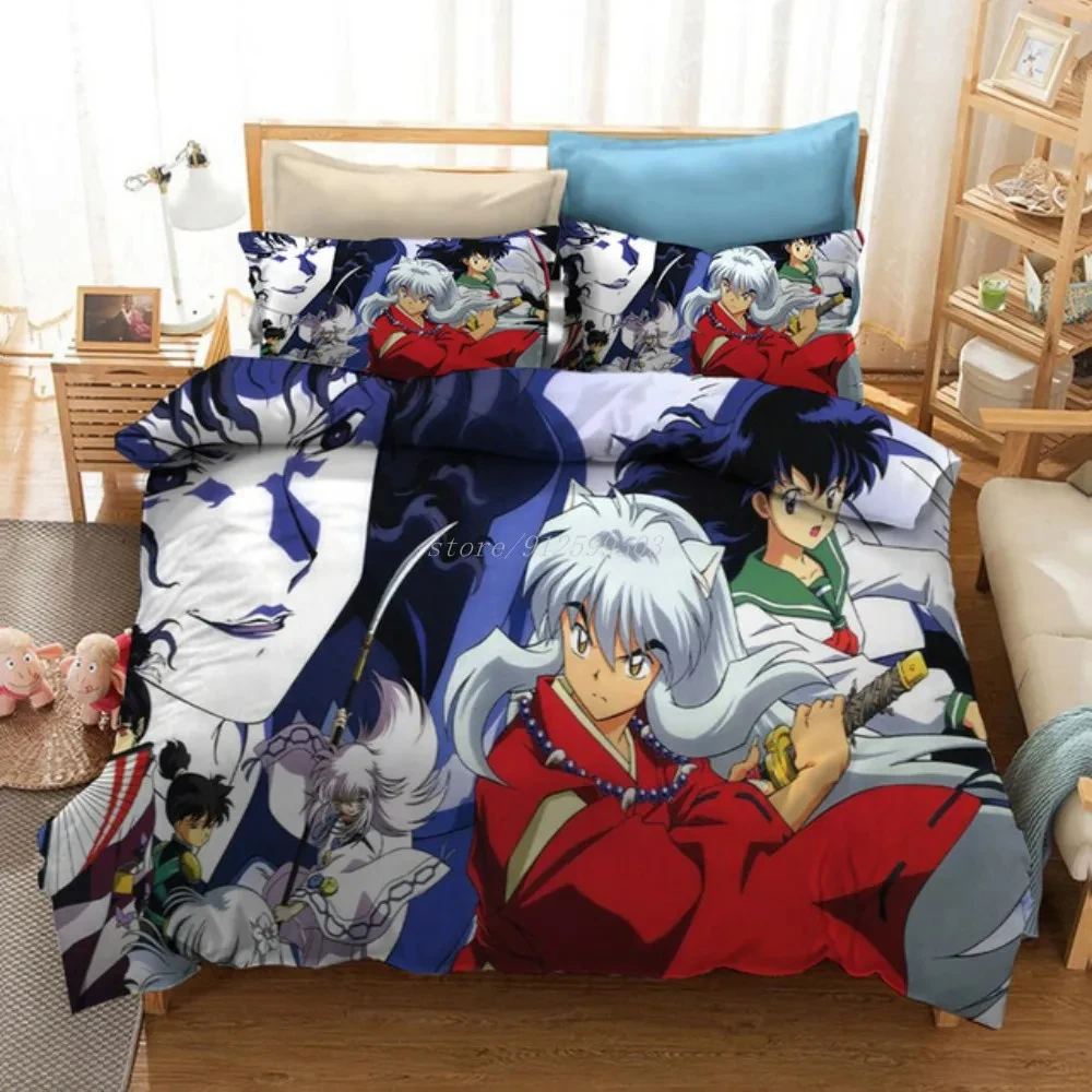 2024 3D Print Anime Inuyasha Duvet Covers Pillowcases One Piece Comforter Bedding Set Bedclothes  Quilt Cover Pillowcase