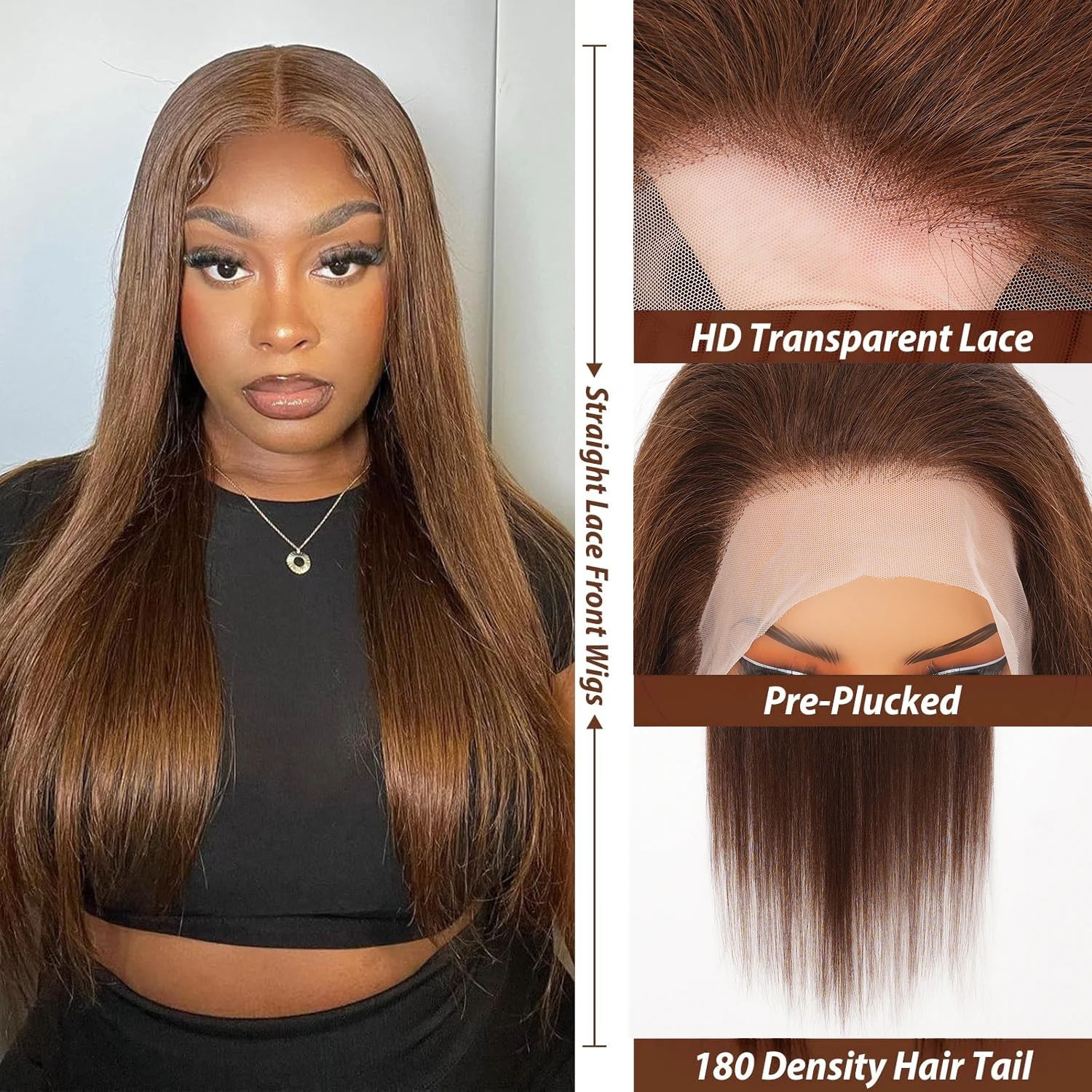 13x4 الشوكولاته براون مستقيم الدانتيل الجبهة الباروكات الشعر البشري 200٪ الكثافة # 4 باروكات شعر بشري مفرود ملون بدانتيل أمامي للصيف