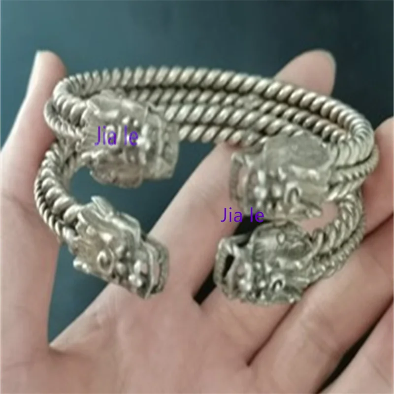 

Jiale/Tibetan Silver Antique Handmade Dragon Head Bangles Fashion Personality Fine Jewelry Exquisite Gift for Men Women Couples