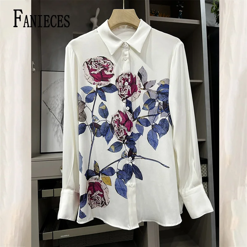 

FANIECES S-4XL Floral Print Women White Shirt 2025 Spring Casual Elegant Blouses Luxury Long Sleeve Office Ladies Shirt camisas