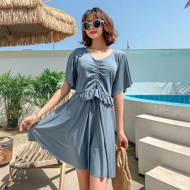 Swimwear Women Plus Size 3X One Piece Skirt Bathing Suit Ladies Short Sleeve Swimsuit Pure Color Tummy Control Swim Wear