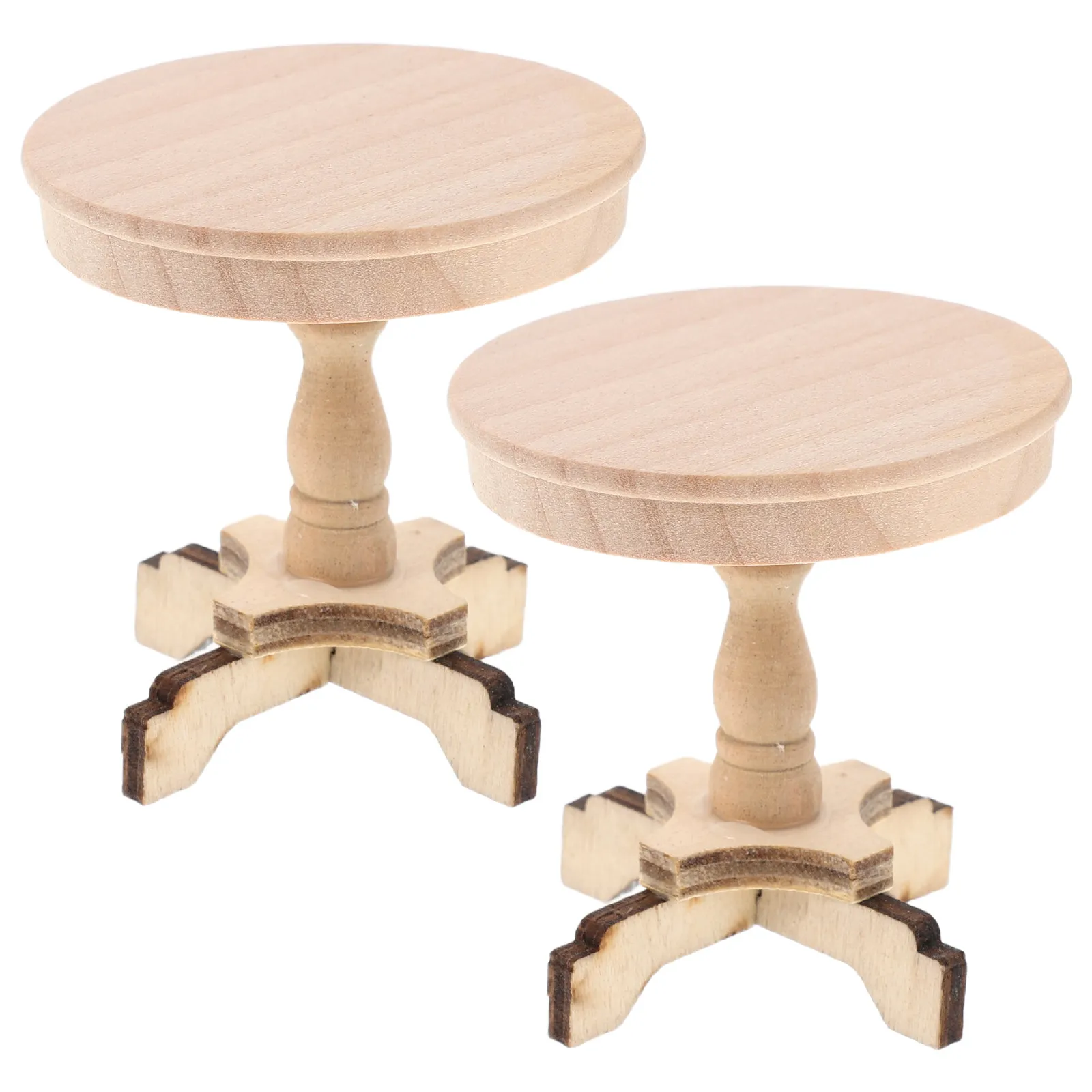 

2Pcs Miniature Wooden Round Coffee Table Natural :12 Scale Living Room Tea Table Dollhouse Furniture Accessories