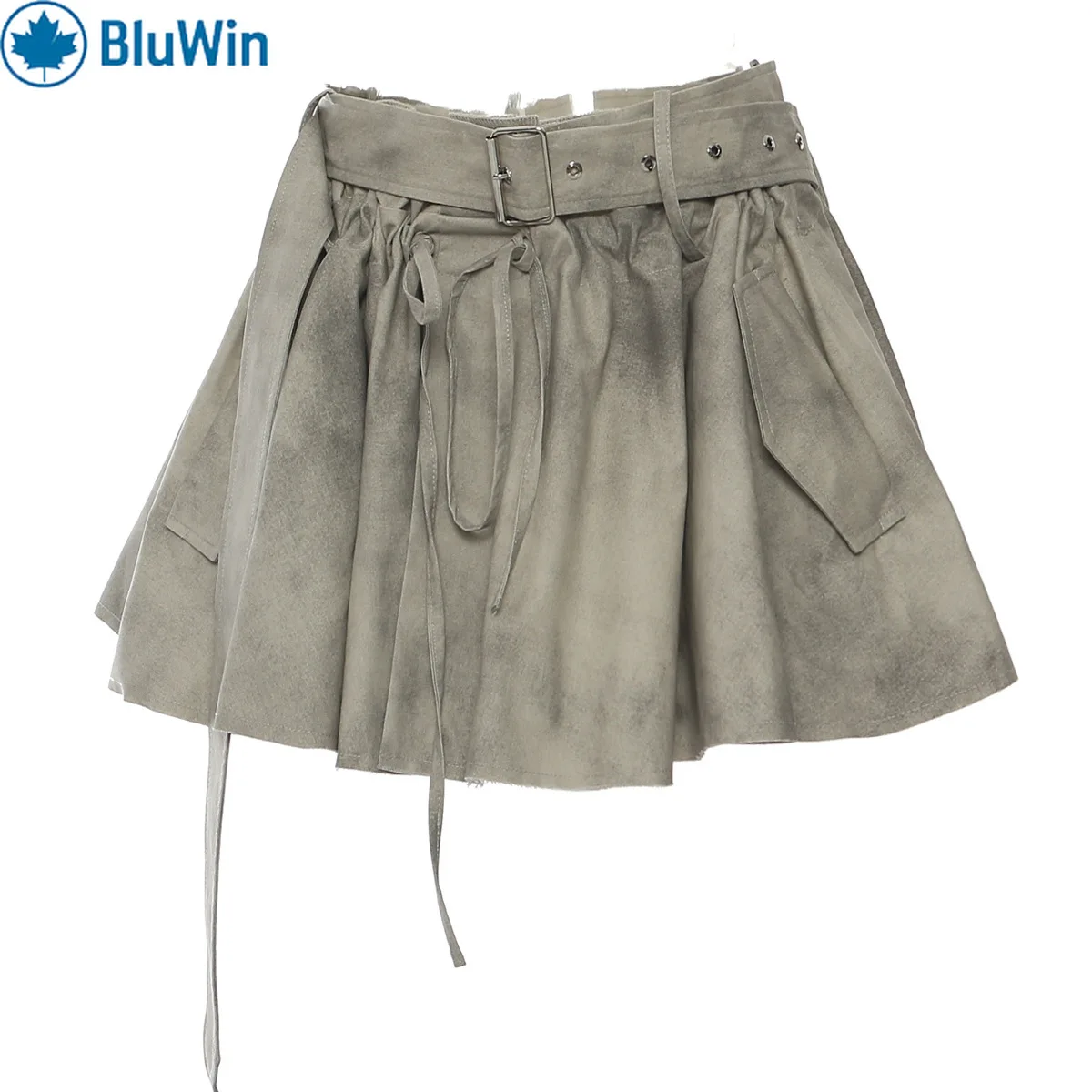 BluWin Camo Ink-Dye Trenchcoat und Rock-Set – Zweiteiliges Outfit mit Tintenwaschdruck für Damen