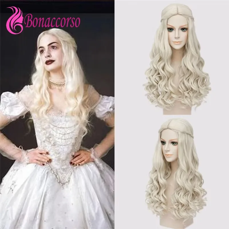 White Queen Cosplay Wig Halloween Alice In Wonderland 2 Mirror Adventures Long Curly Wig Anime Coser Cute Girl Wig Daily Party