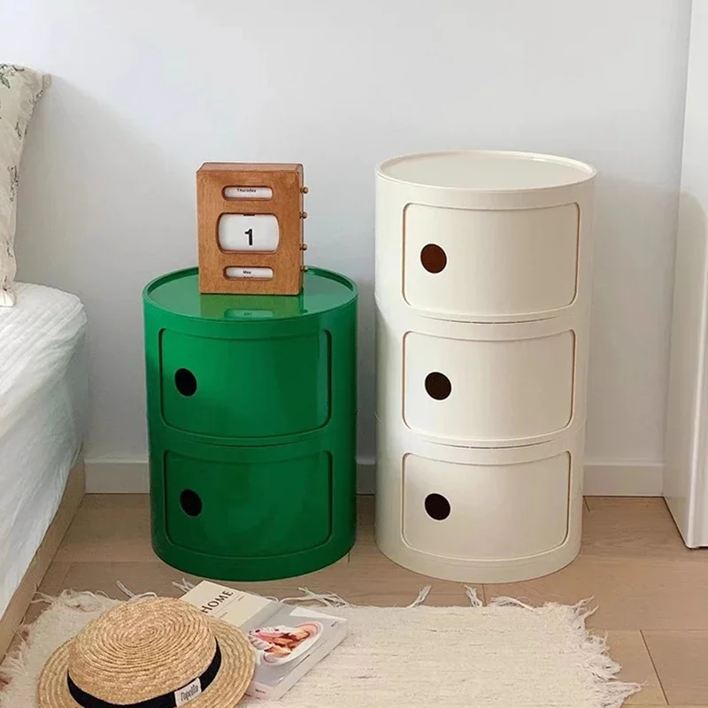 Round Multi-layer Bedside Table Simple Modern Creative Plastic Storage Cabinet Small Side Cabinet Living Room Storage Cabinet