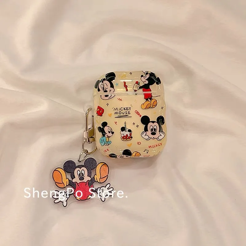 ديزني ميكي ماوس حقيبة سماعة الاذن ل أبل AirPods 4 3 الكرتون لينة شل ل AirPods 1 2 برو مع سلسلة مفاتيح قلادة الاكريليك