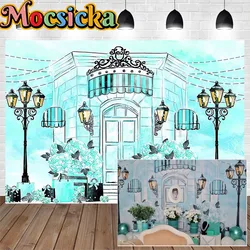 Girl 16th Ceremony Birthday Party Background Decor Tiffany Blue Flower Street Lamp Gift Backdrop Kid Photo Studio Photography
