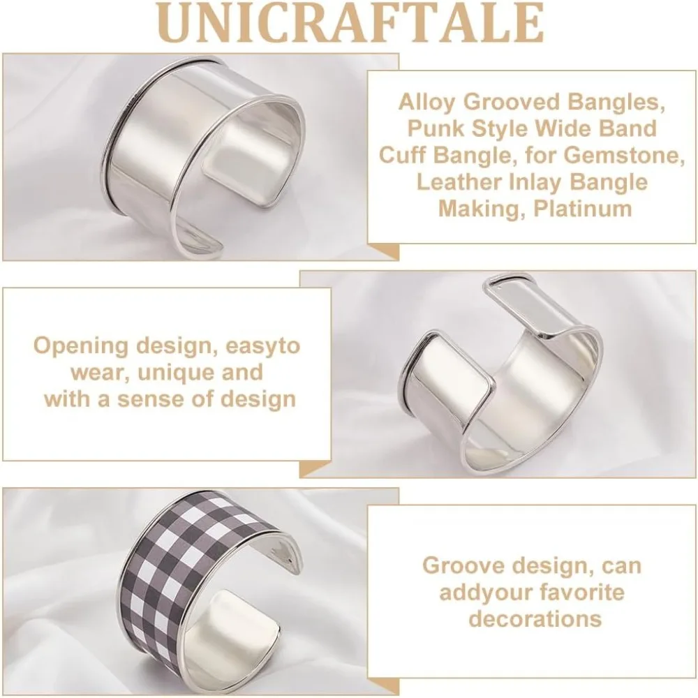 2 قطعة أساور البلاتين مخدد نمط فاسق واسعة النطاق المفتوحة الكفة الإسورة قابل للتعديل سبيكة المعصم الكفة التفاف سوار لمجموعة الأحجار الكريمة