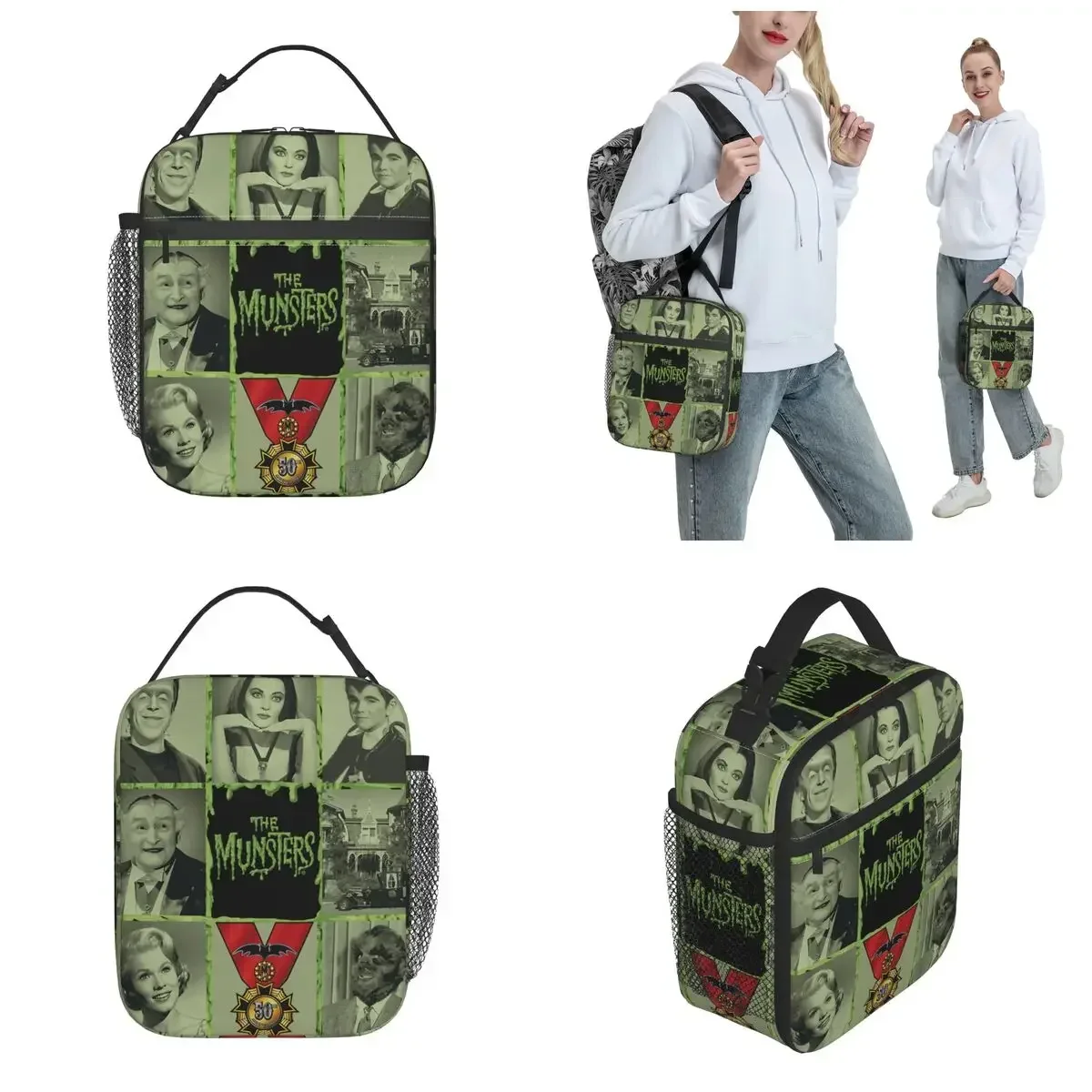 Munsters Blocks Insulated Lunch Bag High Capacity Meal Container Thermal Bag Tote Lunch Box for Beach Picnic Bento Pouch