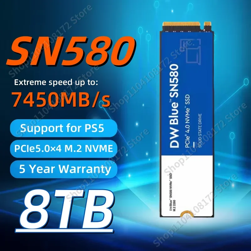 

New SSD NVME 8TB M.2 4TB 2TB 1TB 2280 PCIe 4.0 X 4 PRO Hard Drive Disk Internal Solid State SN580 HDD Hard Disk For PS5 Desktop