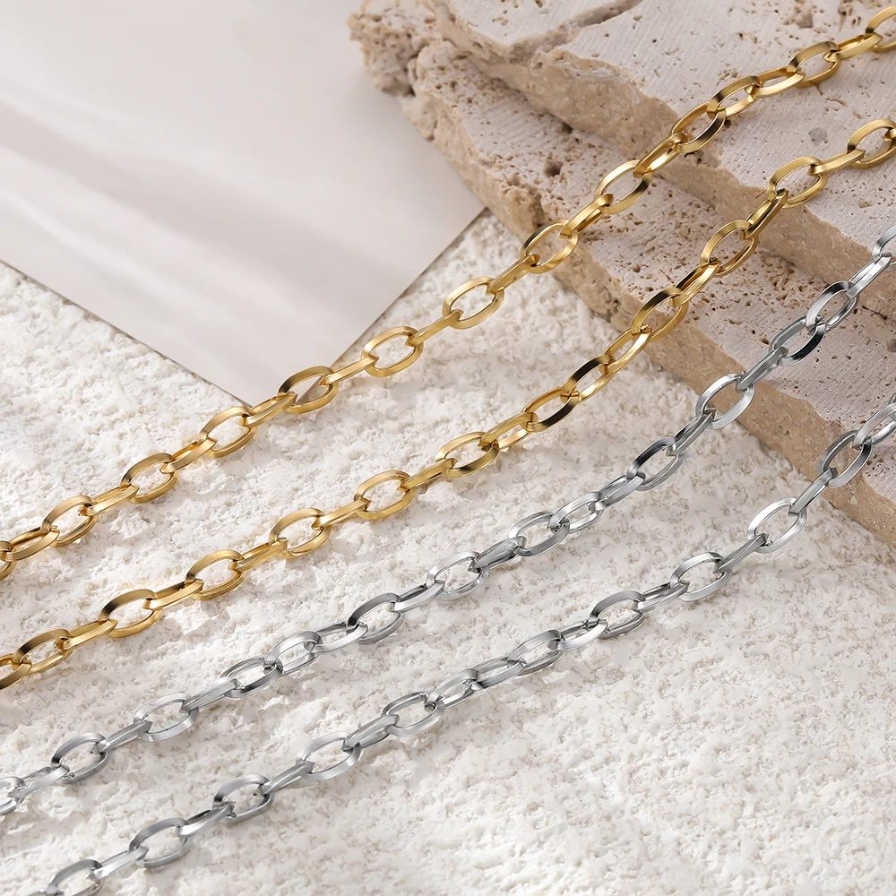 1M/Pack 6.5/7.5mm Stainless Steel Big Hole Gold Steel Handmade Chains for DIY Necklace Bracelet Jewelry Making Accessories