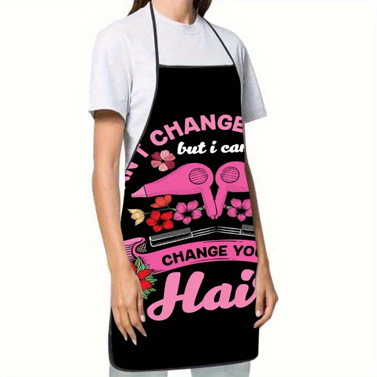 1pc Stylish Hairdresser-Themed Sleeveless Polyester Apron with Vibrant Abstract Spring Print - 