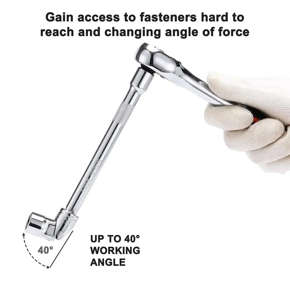 العالمي فليكس مجموعة مقابس 3/8 "محرك SAE & متري 3/8" إلى 3/4 "10 مللي متر إلى 19 مللي متر CR-V 6-Point رأس دوار 360 درجة الوصول 17 قطعة