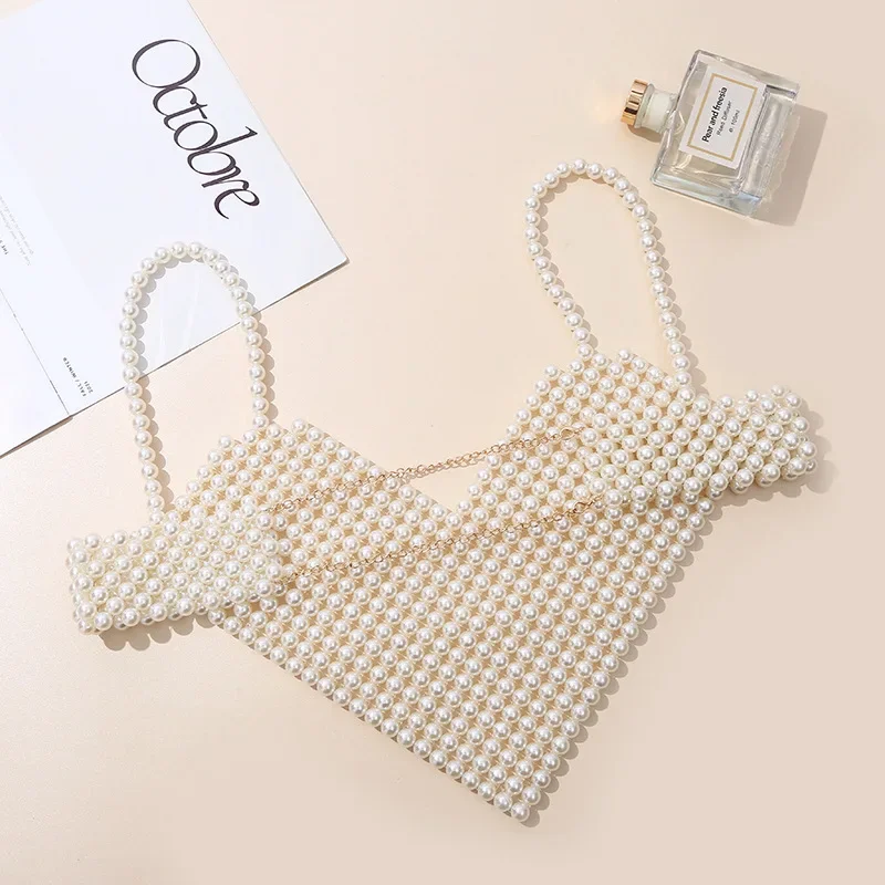 Imagem -03 - Pure Pearl Mulheres Crop Top com Coração Traseiro Aberto Forma Branco Pérolas Frisadas Bralette Bra Tank Top Feminino Y2k Tops Roupa de Mulher