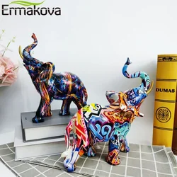 ERMAKOVA Pittura nordica Graffiti Scultura di elefante Figurina Arte Statua di elefante Artigianato creativo in resina Decorazione della casa Regalo