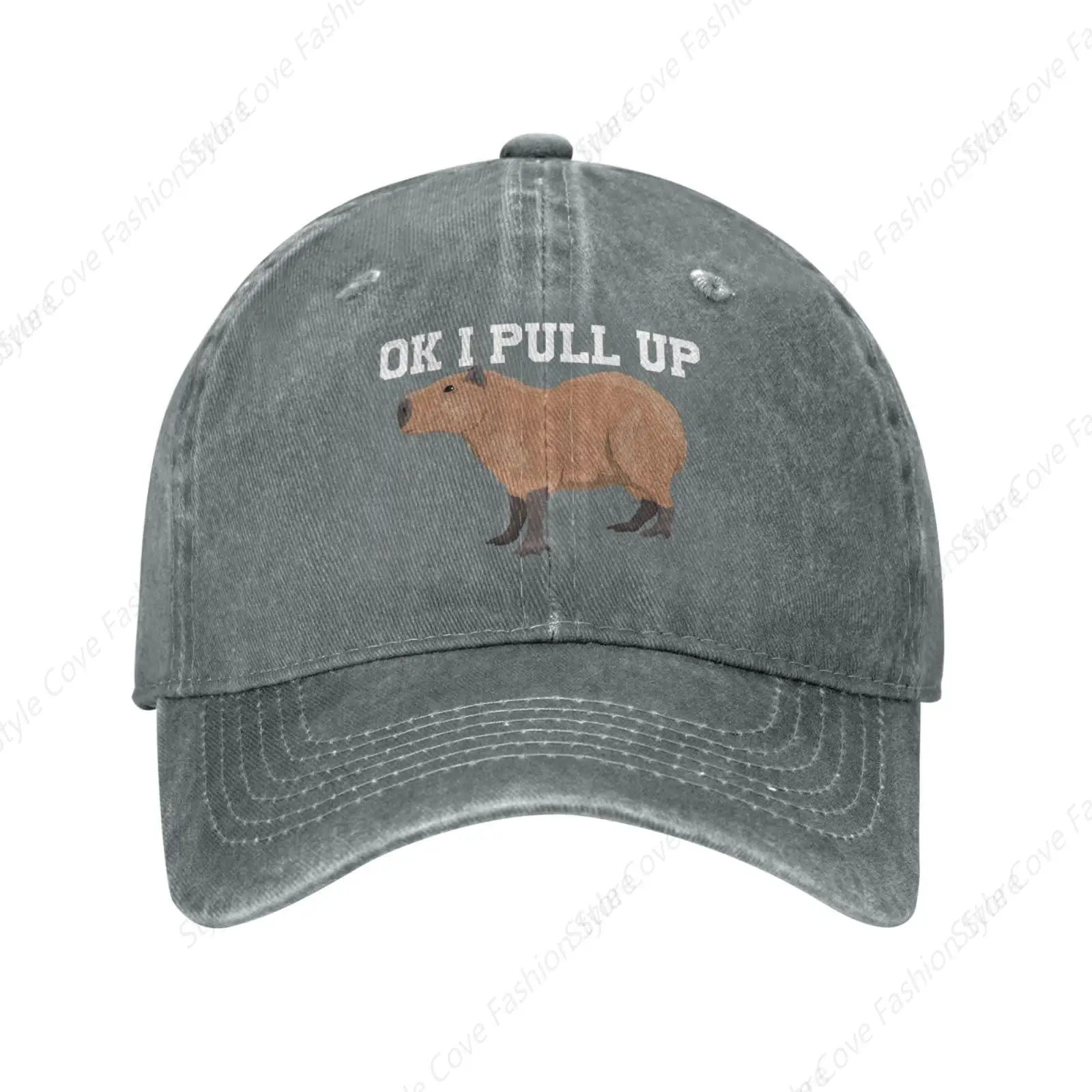 

Funny Capybara Hat Ok I Pull Up Hat Adjustable Washed Truck Hat Classic Vintage Hat Outdoor Sports Cap Adult Sunscreen Hat Men W