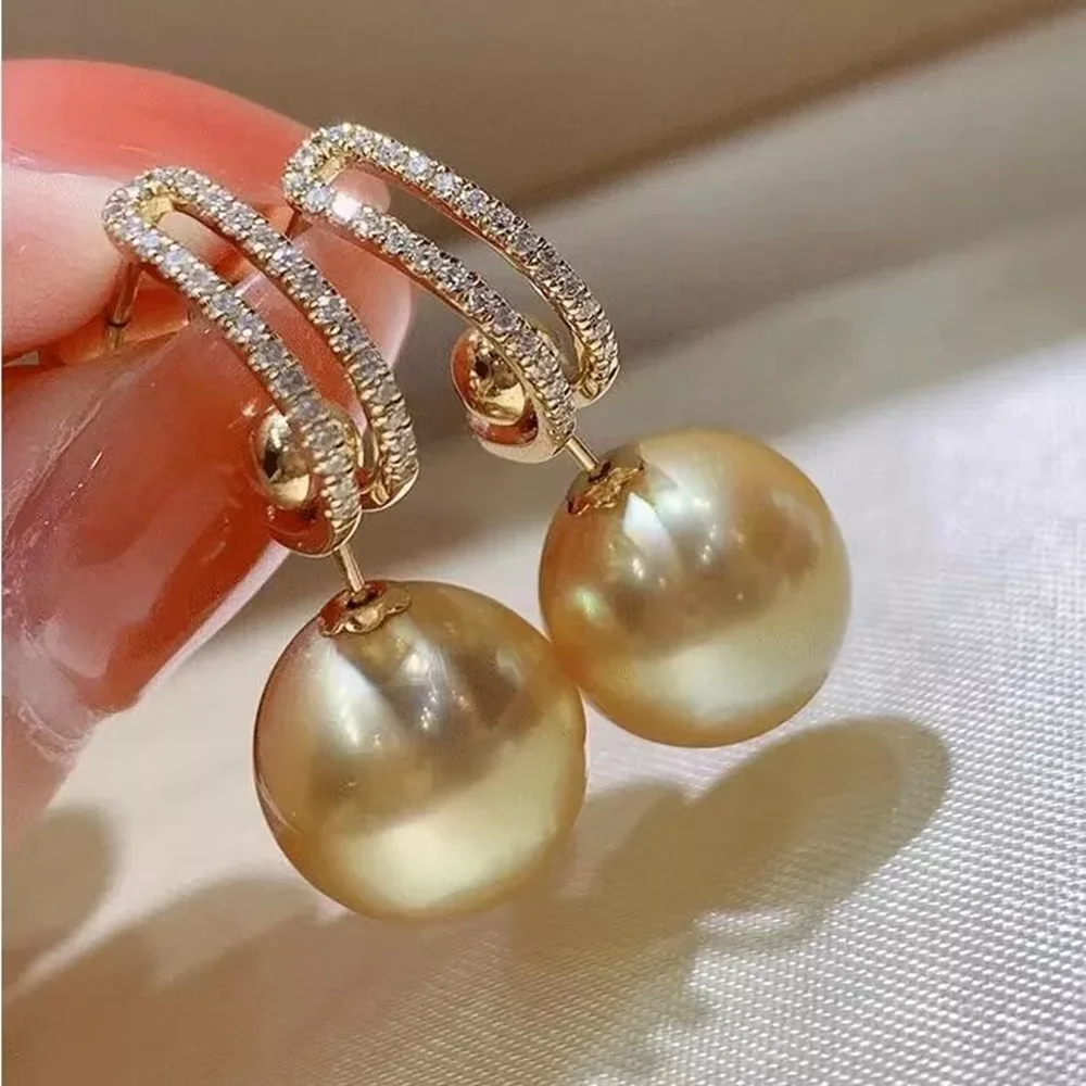 Gorgeous AAAAA 10-11 mm Natural Gold South Sea Round Pearl Earrings 925S 9-10mm 11-12mm