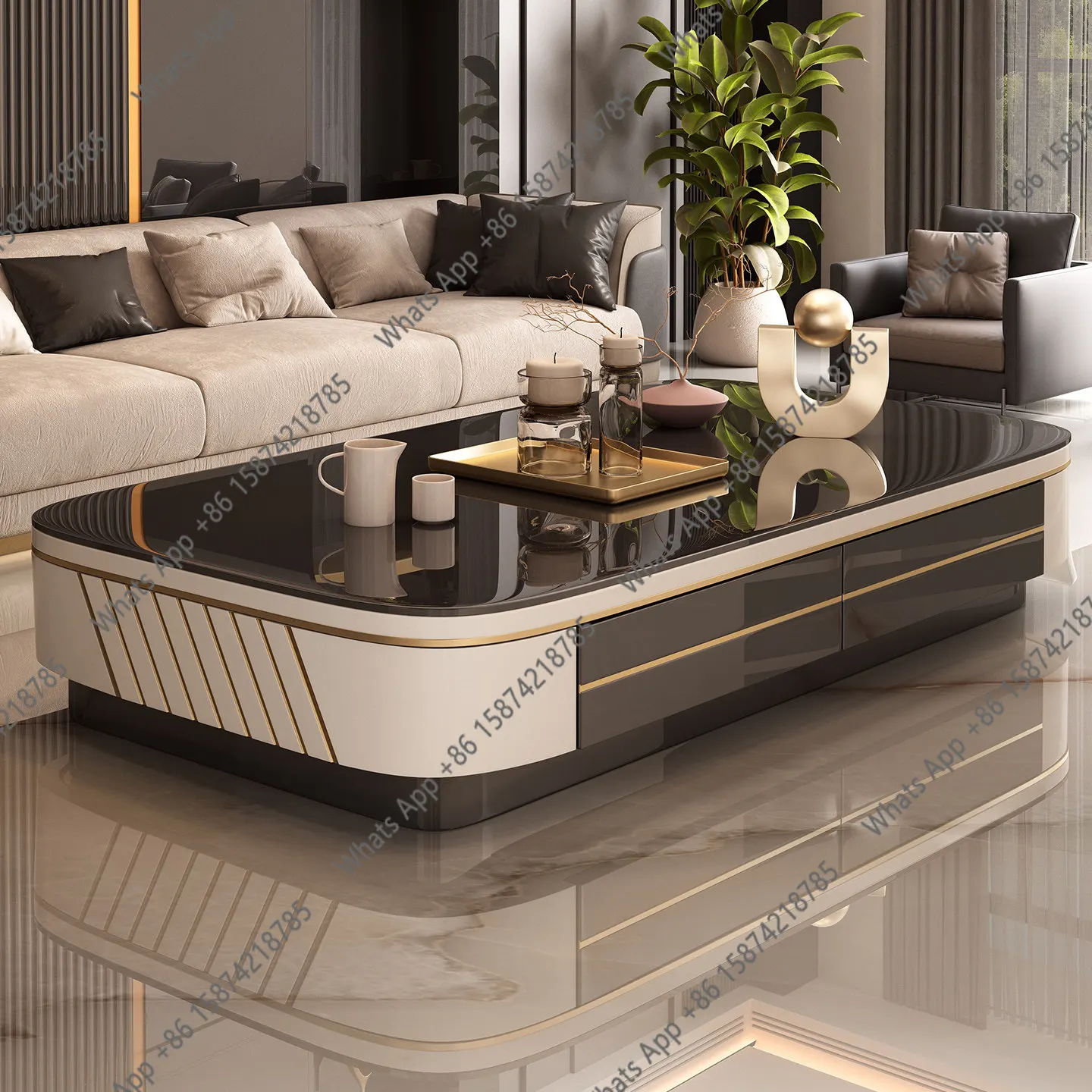 

Modern simple TV cabinet combination living room home wall floor TV cabinet microcrystalline stone solid wood coffee table