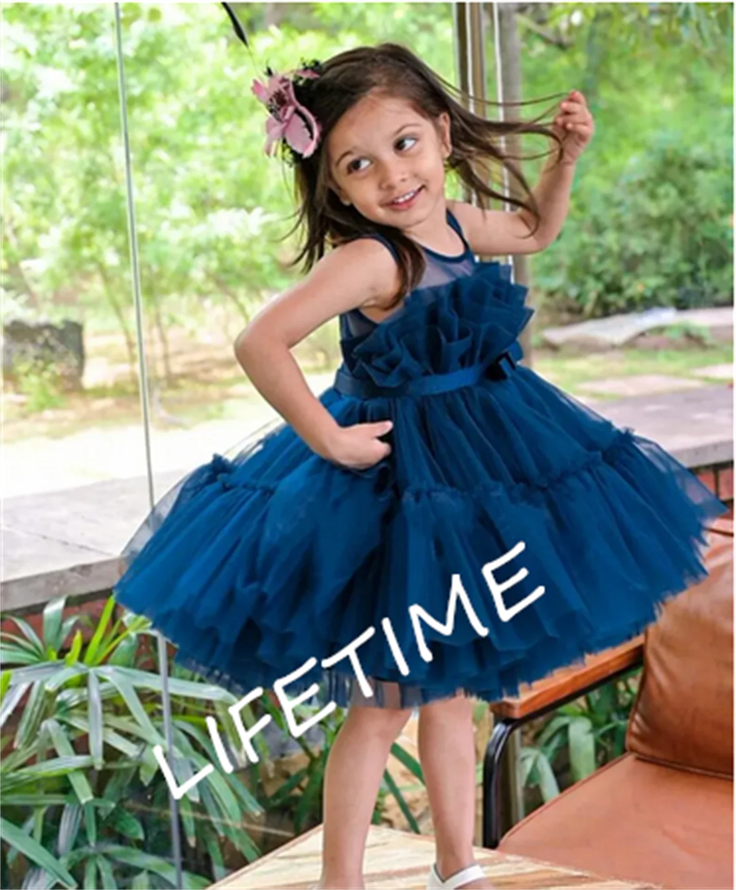 

Handmade Pretty Girls Party Gown Knee Length Teens Layered Tulle Flower Girl Dress Christmas Gown