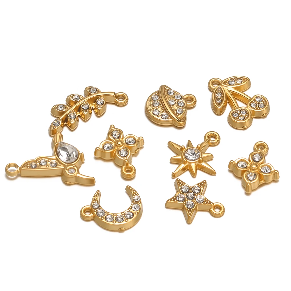 5 Stück Edelstahl-Zirkon-Anhänger in Form von kleinem Mond und Stern für DIY-Schmuckherstellung, Kinderhalsketten, Armbänder und Ohrringe. – Detail 3